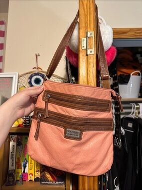 Joe Boxer Coral with Brown Trim Crossbody Shoulder Bag